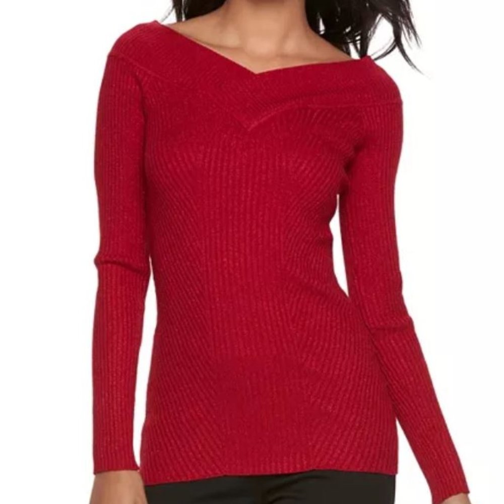 Candie's Ribbed Sparkle Portrait Collar Sweater Size Small NWT